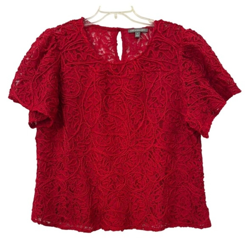 Kate &‎ Mallory Size XL Red Lace Bodice Lined Short Sleeve Top Blouse